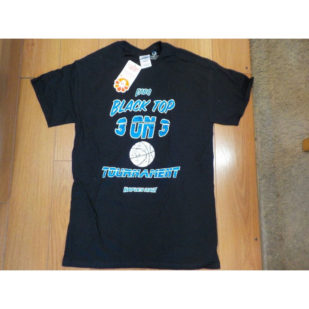 NWT Youth Size Large Custom Ink EABC Black Top 3 On 3 Basketball Champs T-Shirt